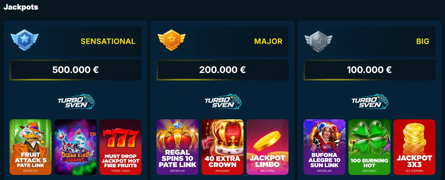 turbosven casino jackpots